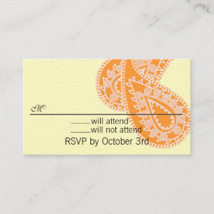 Orange Paisley RSVP-kort -ändra bakgrundsfärg Tilläggskort