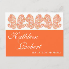 Orange Paisley Spara datum Postkort Meddelande Vykort