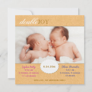Orange Paisley Twillingars Photo Birth Notice Meddelande