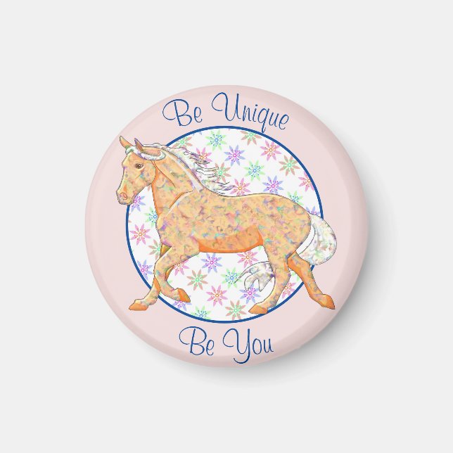 Orange Palomino Horse (rosa/blått) Magnet (Framsidan)
