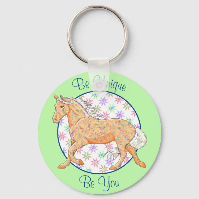 Orange Palomino Horse (rosa/grönt) Nyckelring (Framsida)