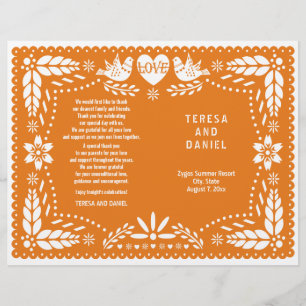 Orange papel Picado bröllop fiesta folderprogram