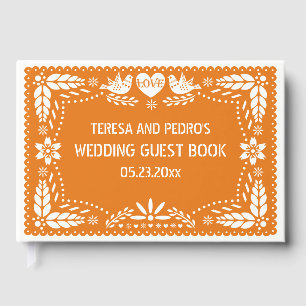 Orange papel picado love birds bröllop gäst bok