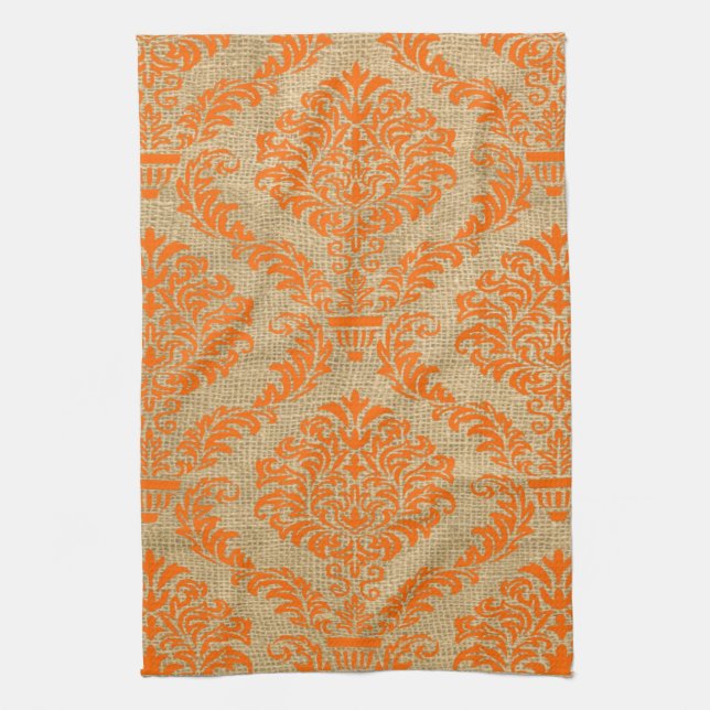 Orange Parisian Moods Damask Kökshandduk (Vertikal)