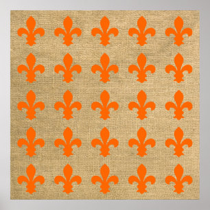 Orange Parisian Moods Fleur de Lys Mönster Poster