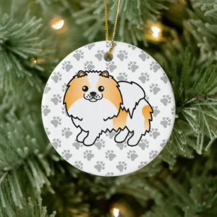 Orange Parti-Färg Pommern Tecknad hund & Tass Julgransprydnad Keramik