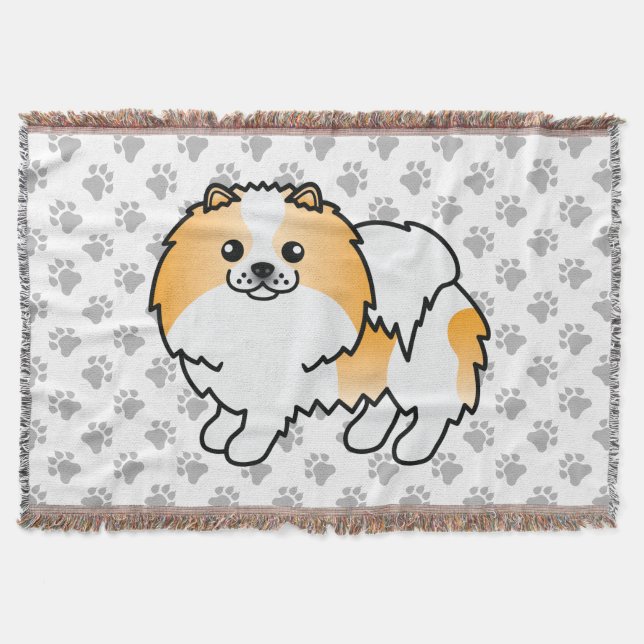 Orange Parti-Färgad Pomeranian Söt Hund & Tassar Filt (Framsidan)
