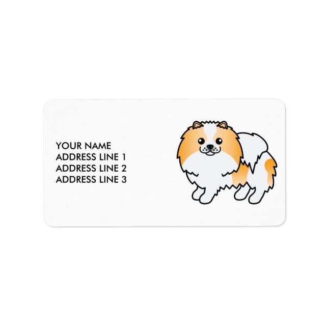 Orange Parti-Färgad Pomeranian Söt Hund & Text Adressetikett (Framsidan)