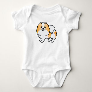 Orange Parti-Färgad Pomeranian Söt Tecknad Hund T Shirt