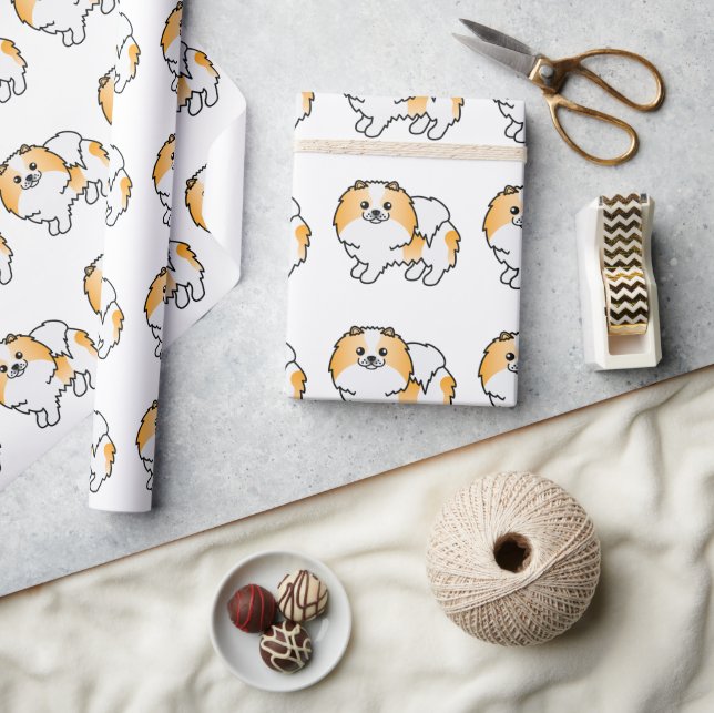 Orange Parti-Färgad Pomeranian Tecknad Hund Mönste Presentpapper (Hantverk)