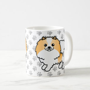 Orange Parti-Färgad Pomeranian Tecknad Hund & Tass Kaffemugg