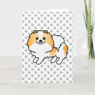 Orange Parti-Färgad Pomeranian Tecknad Hund & Tass Kort