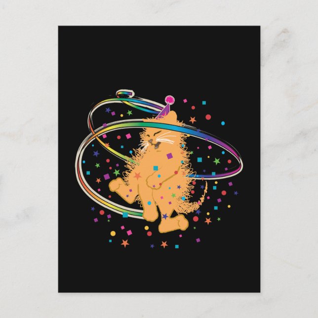 Orange Party Cat Rockout Vykort (Framsida)