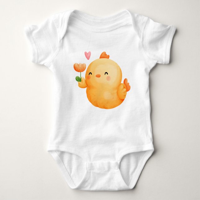 Orange PÅSK CHICK MED ROSA BLOMMOR T Shirt (Framsida)