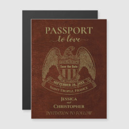 Orange Passport Destinationsbröllop Spara datum Magnetisk Inbjudningskort