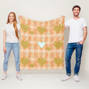 Orange Pastell Hjärtstrimlad med Guldaccents Fleecefilt