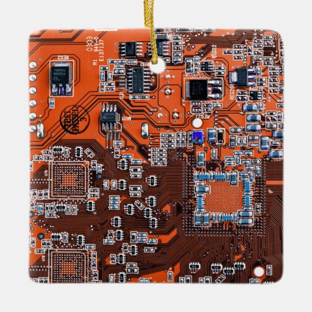 Orange PCB-kretskortdesign för IT-proffs Julgransprydnad Keramik (Framsida)
