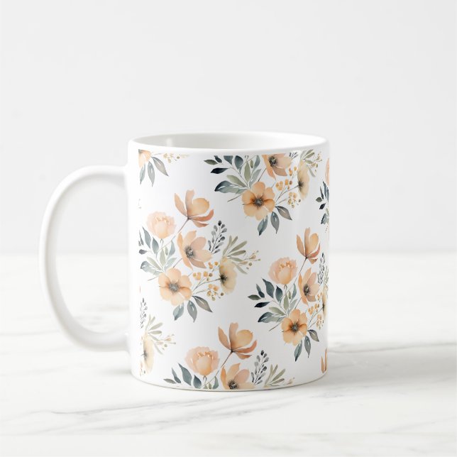 Orange Peach Färgad Vild Ro Flower Bouquet Kaffemugg (Vänster)