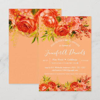 Orange Peach Gold Foil Rosor Möhippa Inbjudningar