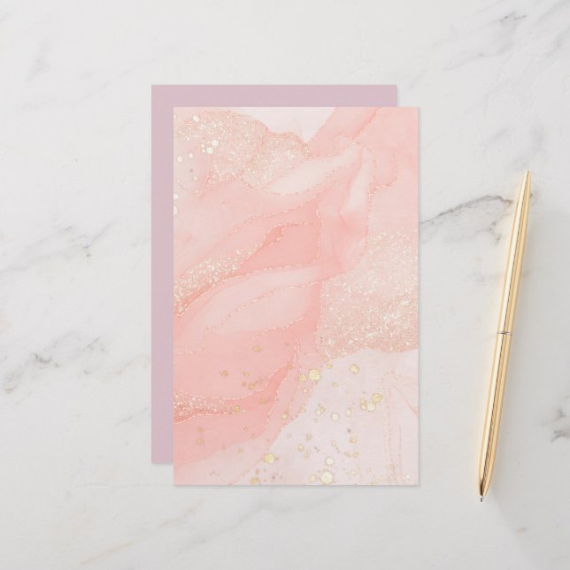 Orange Peach Liquid Marble Glitter Stationery Brevpapper (Fram/Back In Situ)