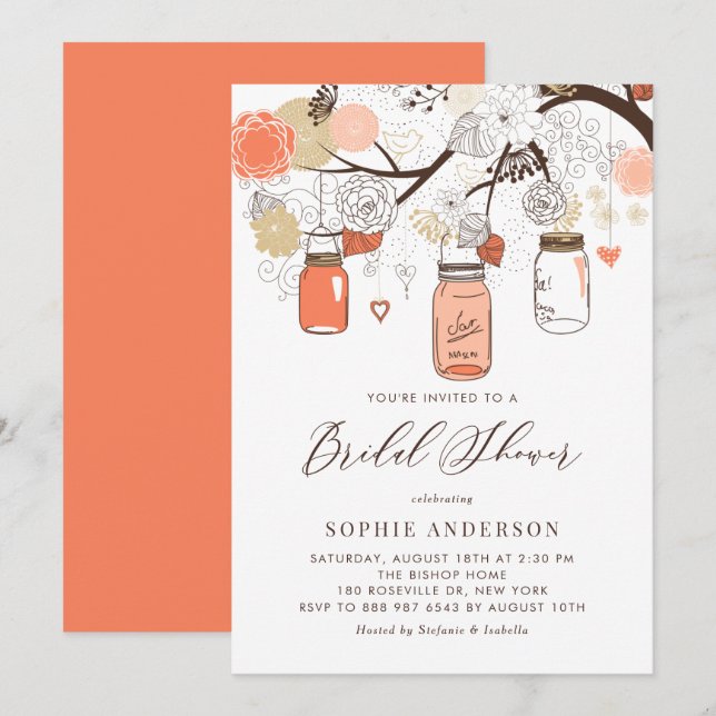 Orange Peach Mason Burk Möhippa Inbjudningar (Fram/baksida)