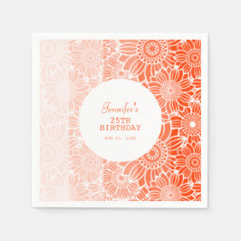 Orange Peach Rand Blommigt Birthday Pappersservett