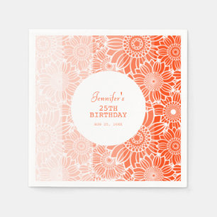 Orange Peach Rand Blommigt Birthday Pappersservett