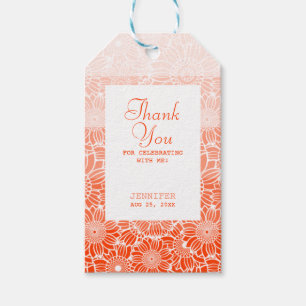 Orange Peach Rand Blommigt Birthday Tack Presentetikett