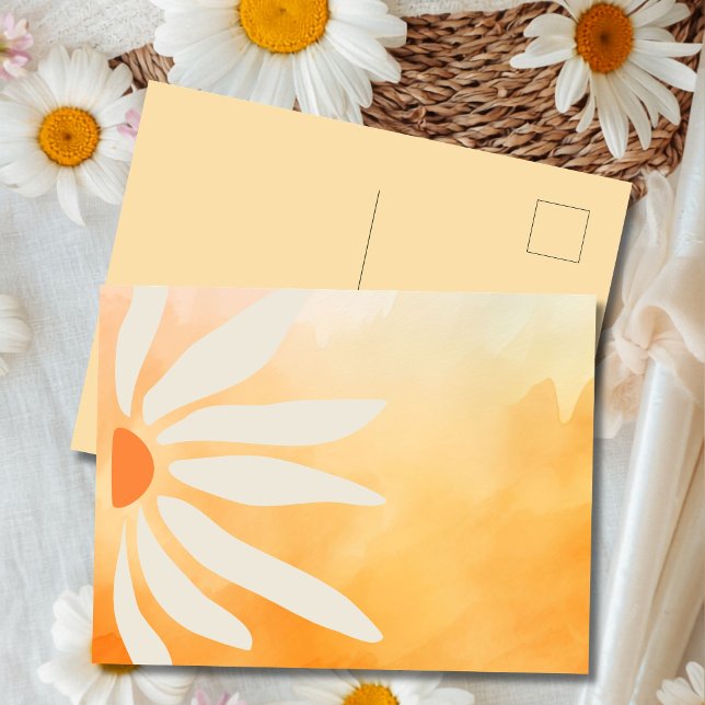 Orange Peach Retro Mod Geometrisk Blomma Vykort (Warm color, oversized petals, and pure mod-era energy.)