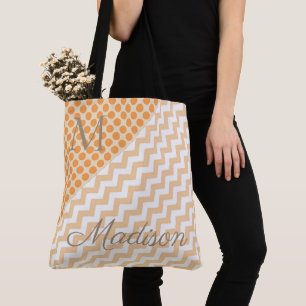 Orange Peach Trendig Dots Zig Girly Namn Monogram Tygkasse