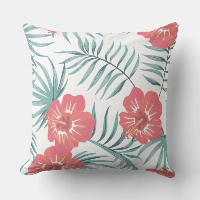 Orange Peach Tropical Blommigt/Chevron Pillow Kudde (Framsida)