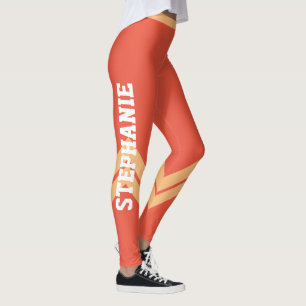 Orange Peach & White Modern Chic Leggings
