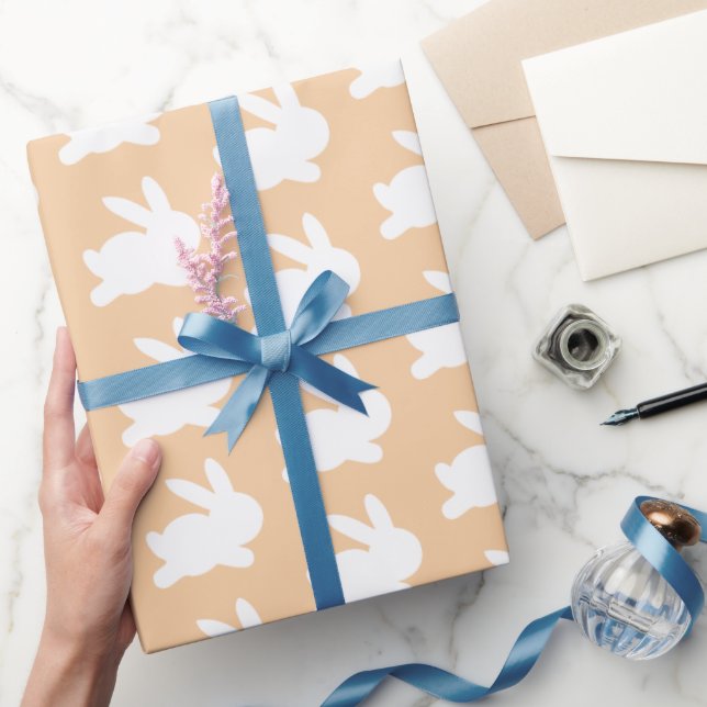Orange Peach White Rabbit Pastel Presentpapper (Gifting)
