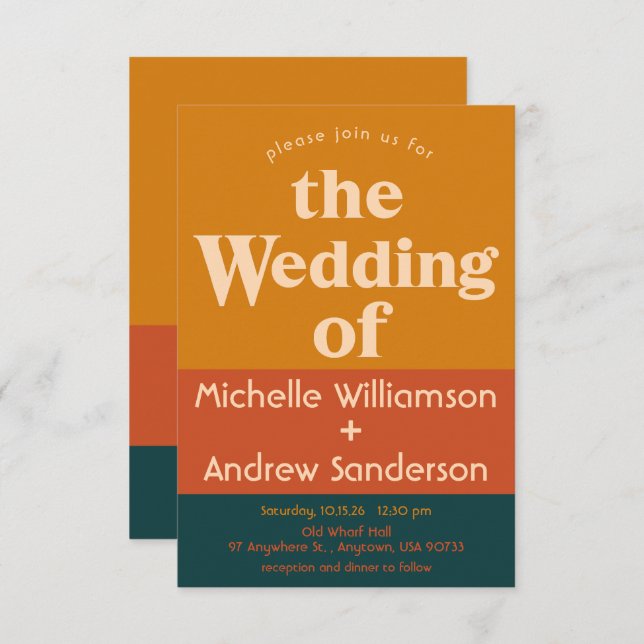 Orange Peacock Modern Retro 3,5 x 5 Inbjudningar (Fram/baksida)