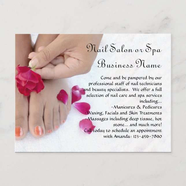 Orange Pedicure, Rosa ros, Nail Salon Postcard Vykort (Framsida)