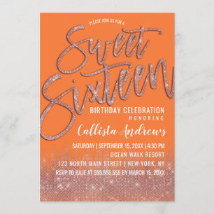 Orange Peel Ro Guld Glitter Typografi Söt 16 Inbjudningar