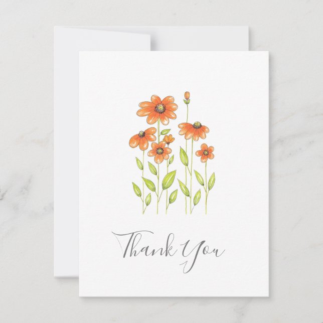 Orange Pen och Daisy med vattenfärg 2 Tack Kort (Framsida)