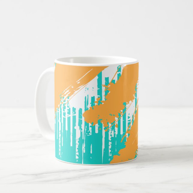 Orange Penseldrag Över Turkosa Lager Kaffemugg (Framsida vänster)