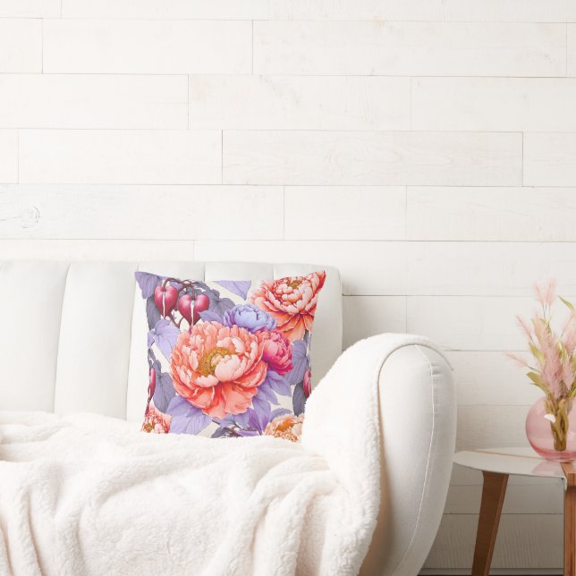 Orange Peony & Bleeding Heart Dekorativ kudde (Soffa)