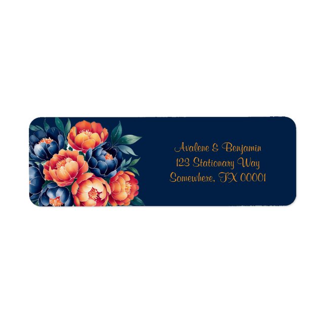 Orange Peony Flower Bröllop Adress Returadress Etikett (Framsidan)