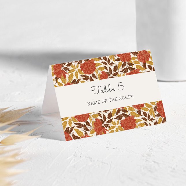Orange Peony Flowers Fall Wedding Place Card Bordsnummer (Skapare uppladdad)