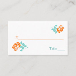 Orange Peony på White med turkoschakort Placeringskort