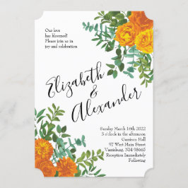 Orange Peony & Ro Blommigt Bröllop Inbjudningar