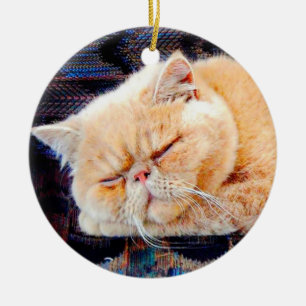 Orange perserkatt julgransprydnad keramik