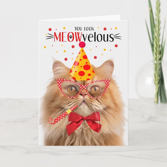 Orange Persian Cat MEOWvelous Birthday Kort (Framsida)