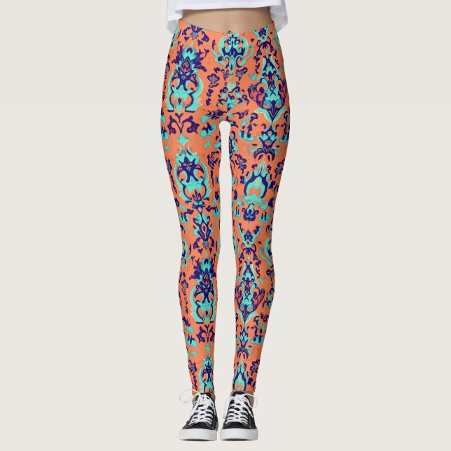 Orange Persian Mönster Leggings (Framsida)