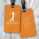 Orange Personlig Monogram Golfer Bagagebricka<br><div class="desc">Den här designen har en golfer som växlar en klubb och har två fält som du kan använda att anpassa - kanske med ett namn och golflag eller klubb.</div>