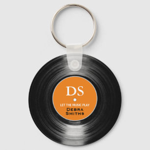 Orange Personlig Music Vinyl Record Keychain Nyckelring
