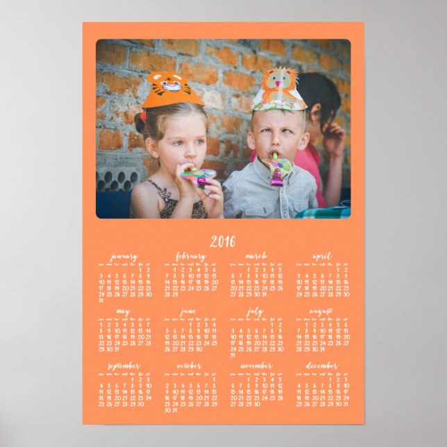 Orange Personlig Poster Årlig Kalender 2016 (Framsidan)
