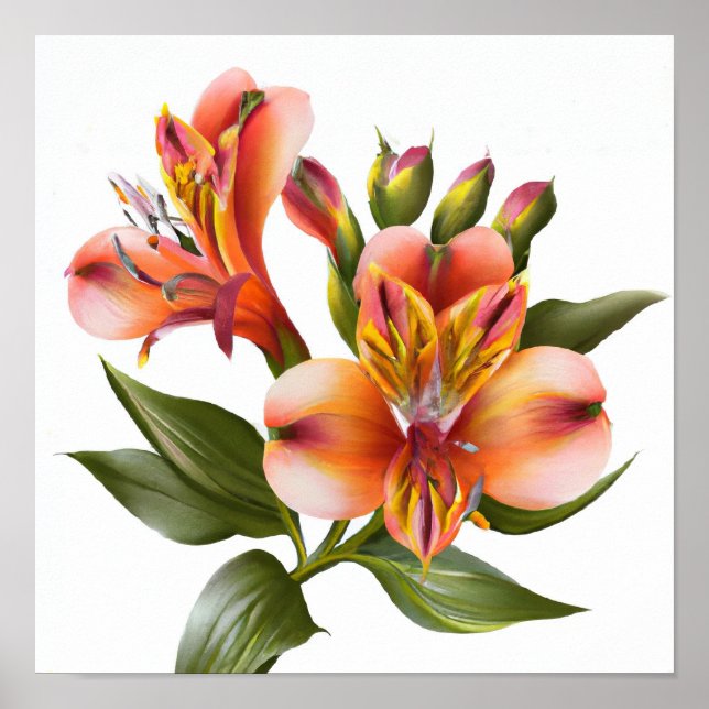Orange Peruanska Lilies Flower Art Print Poster (Framsidan)